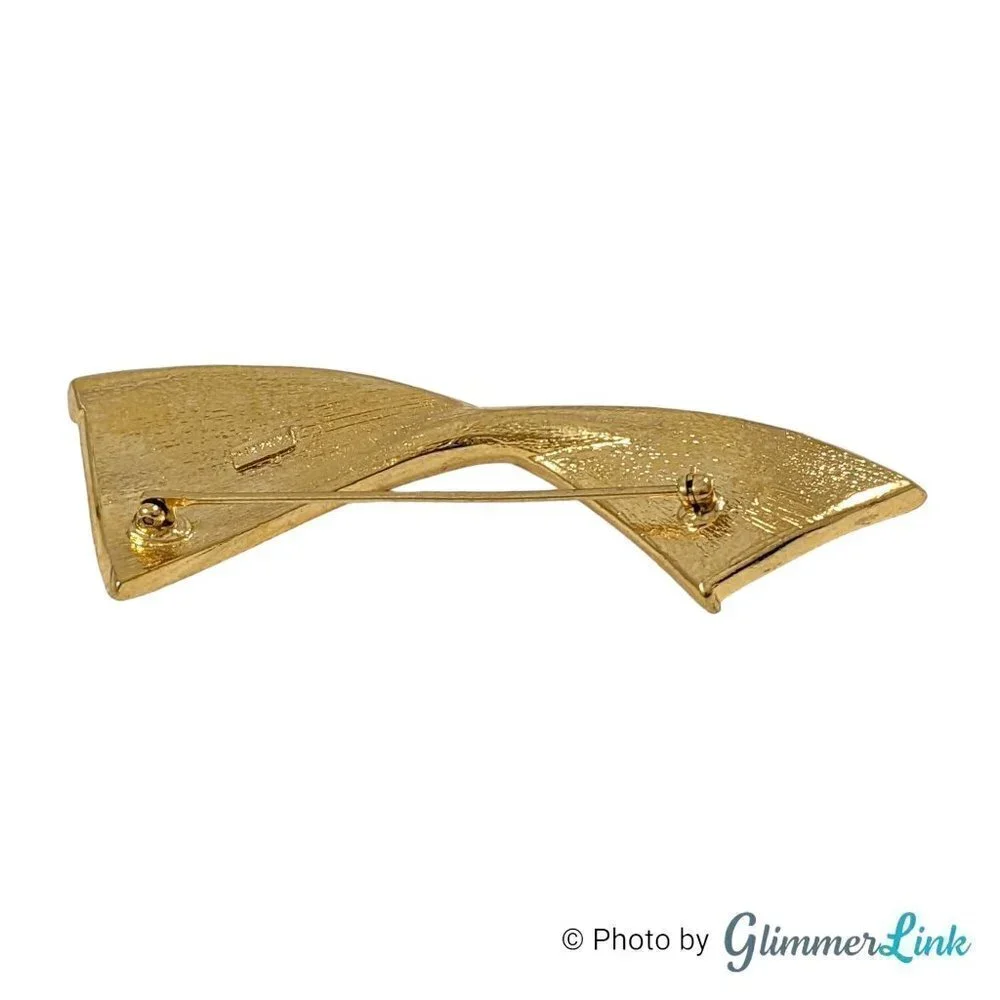 Vintage Trifari 1980s Twisted Abstract Bow Brooch Pin